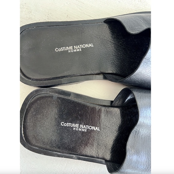 COSTUME NATIONAL HOMME Men's Black Leather Slide Sandals Made in Italy - 9 - Picture 3 of 12